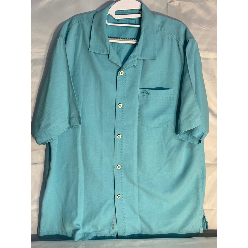 Tommy Bahama Island Zone Mens Silk Blend Short Sleeve Button Up Shirt Blue L